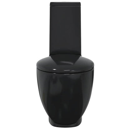 vidaXL WC Ceramic Toilet Bathroom Round Toilet Bottom Water Flow Black