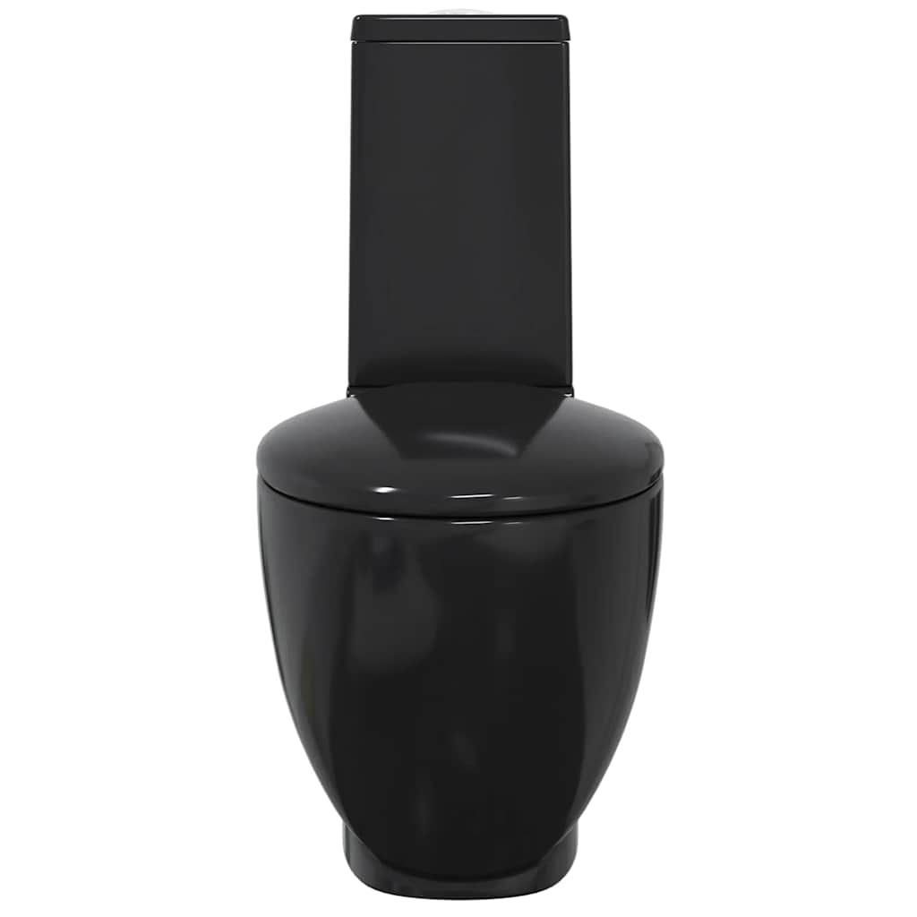 3059889 vidaXL WC Ceramic Toilet Bathroom Round Toilet Bottom Water Flow Black(141136)