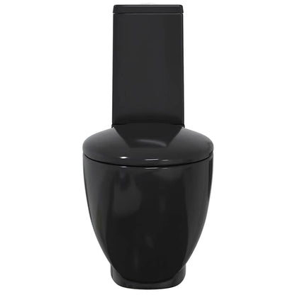 3059889 vidaXL WC Ceramic Toilet Bathroom Round Toilet Bottom Water Flow Black(141136)