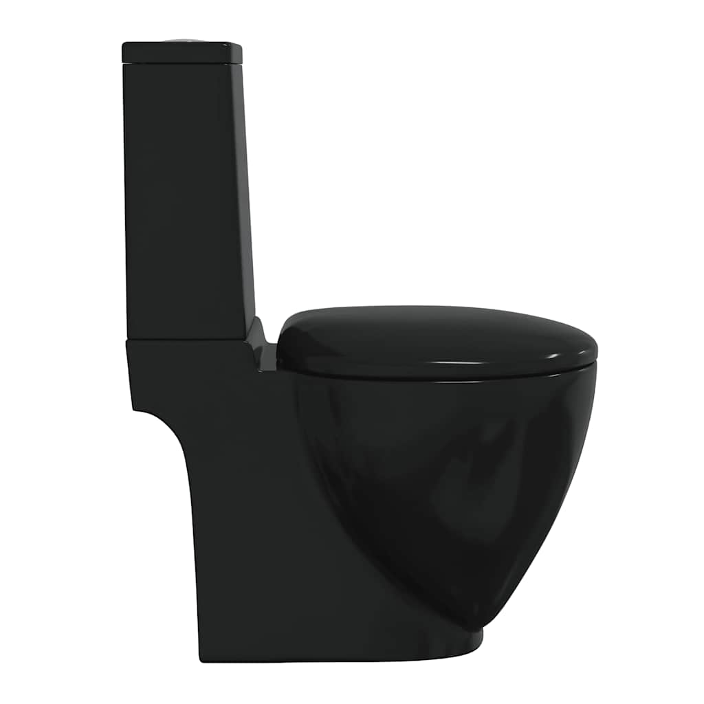 vidaXL WC Ceramic Toilet Bathroom Round Toilet Bottom Water Flow Black