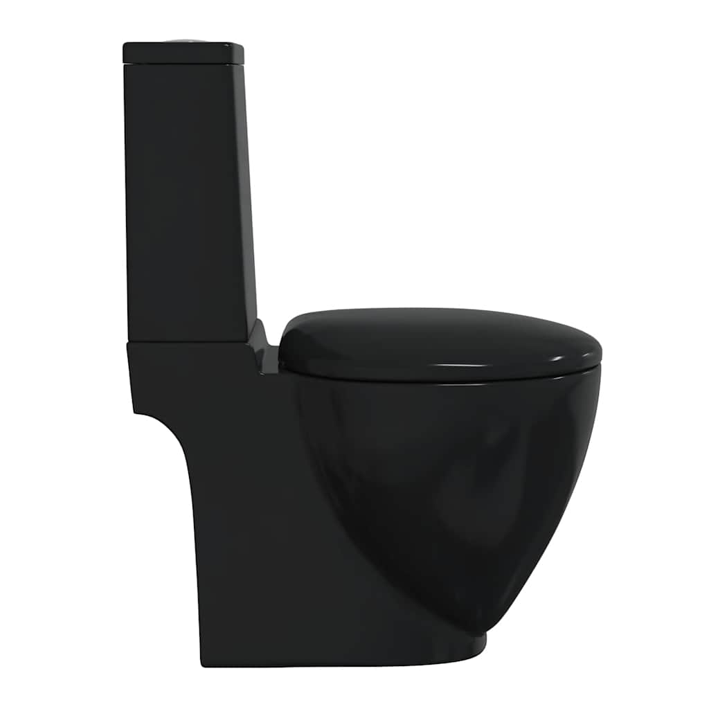 3059889 vidaXL WC Ceramic Toilet Bathroom Round Toilet Bottom Water Flow Black(141136)