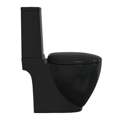 3059889 vidaXL WC Ceramic Toilet Bathroom Round Toilet Bottom Water Flow Black(141136)