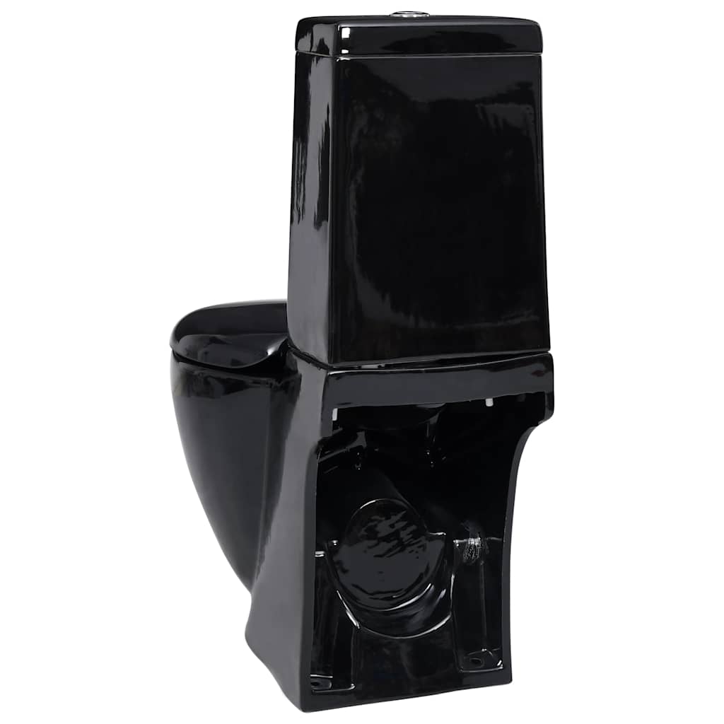vidaXL WC Ceramic Toilet Bathroom Round Toilet Bottom Water Flow Black