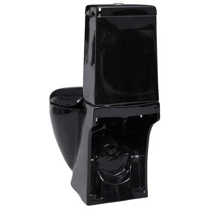 vidaXL WC Ceramic Toilet Bathroom Round Toilet Bottom Water Flow Black
