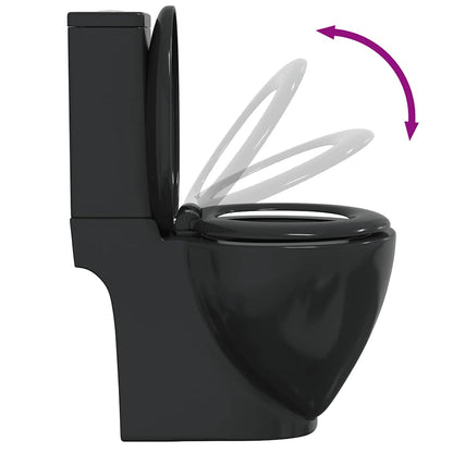 3059889 vidaXL WC Ceramic Toilet Bathroom Round Toilet Bottom Water Flow Black(141136)