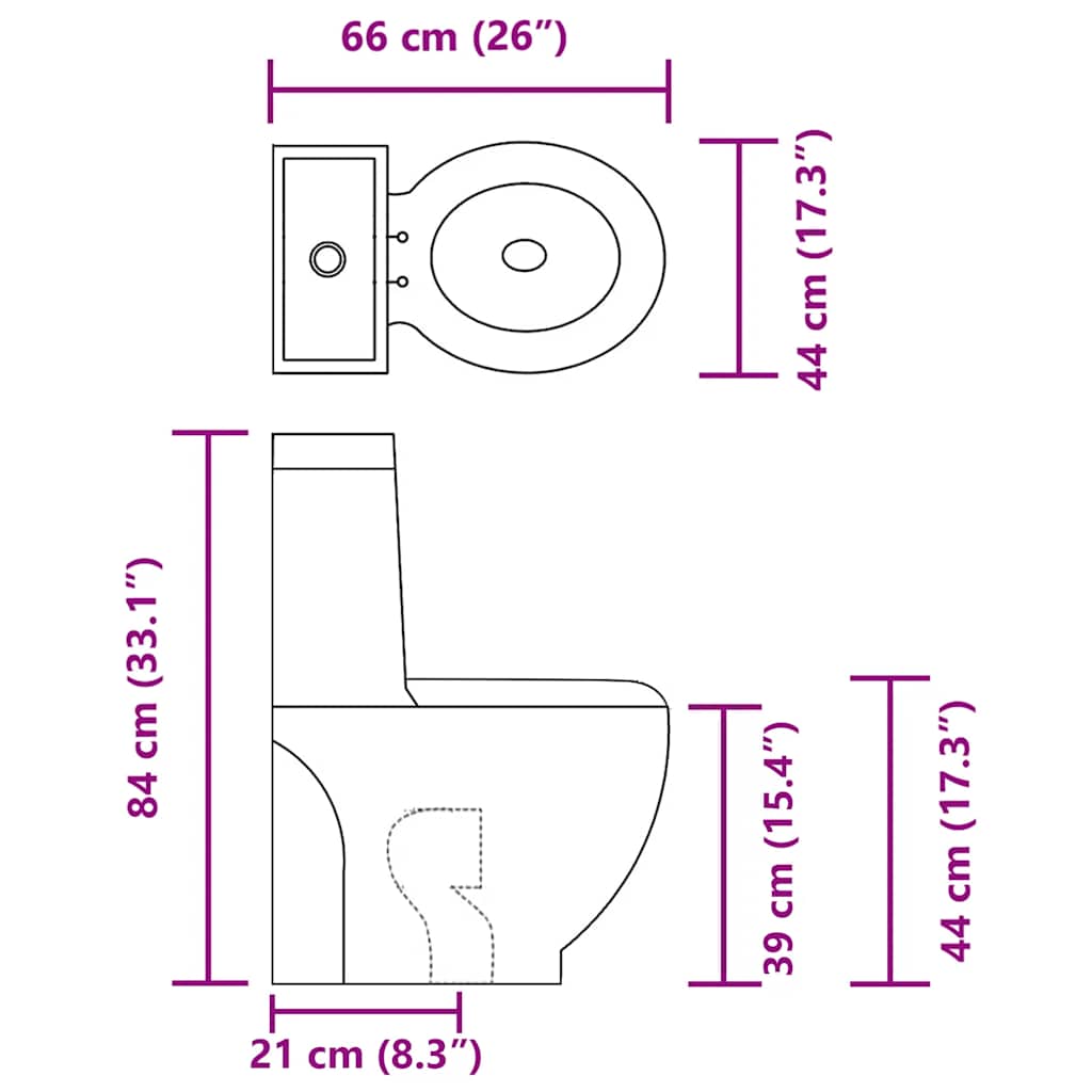 vidaXL WC Ceramic Toilet Bathroom Round Toilet Bottom Water Flow Black