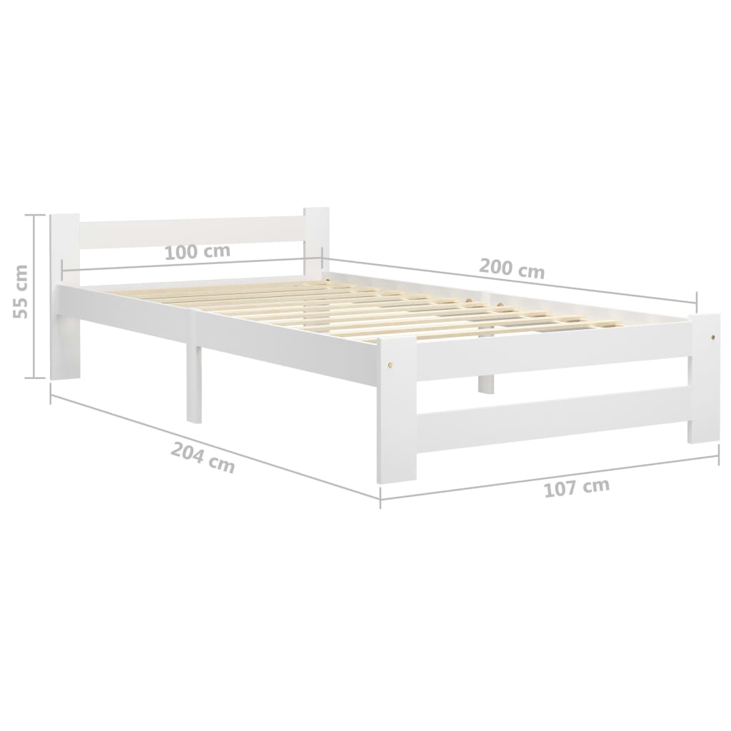 vidaXL Bed Frame | White | Solid pine wood, plywood | Single | Durable