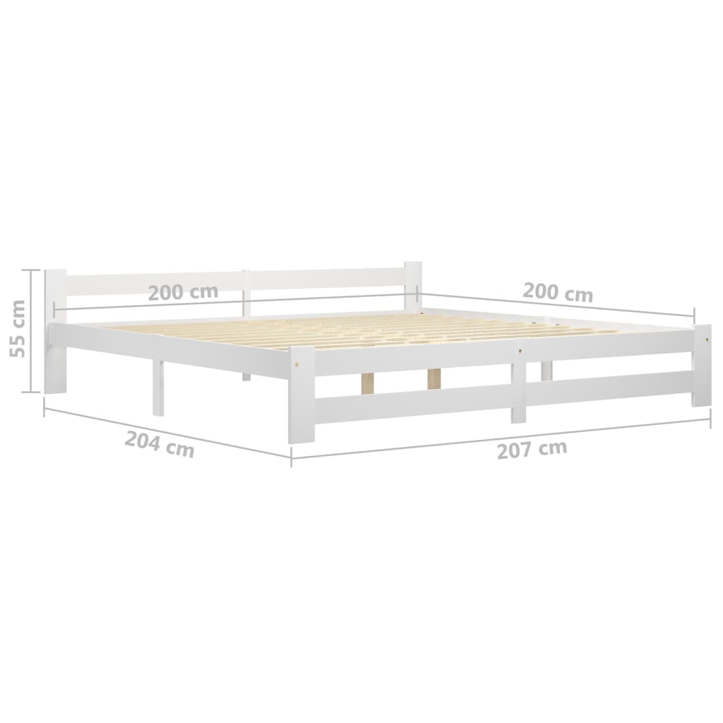 vidaXL Bed Frame | White | Solid pine wood, plywood | 200x200 cm | Durable