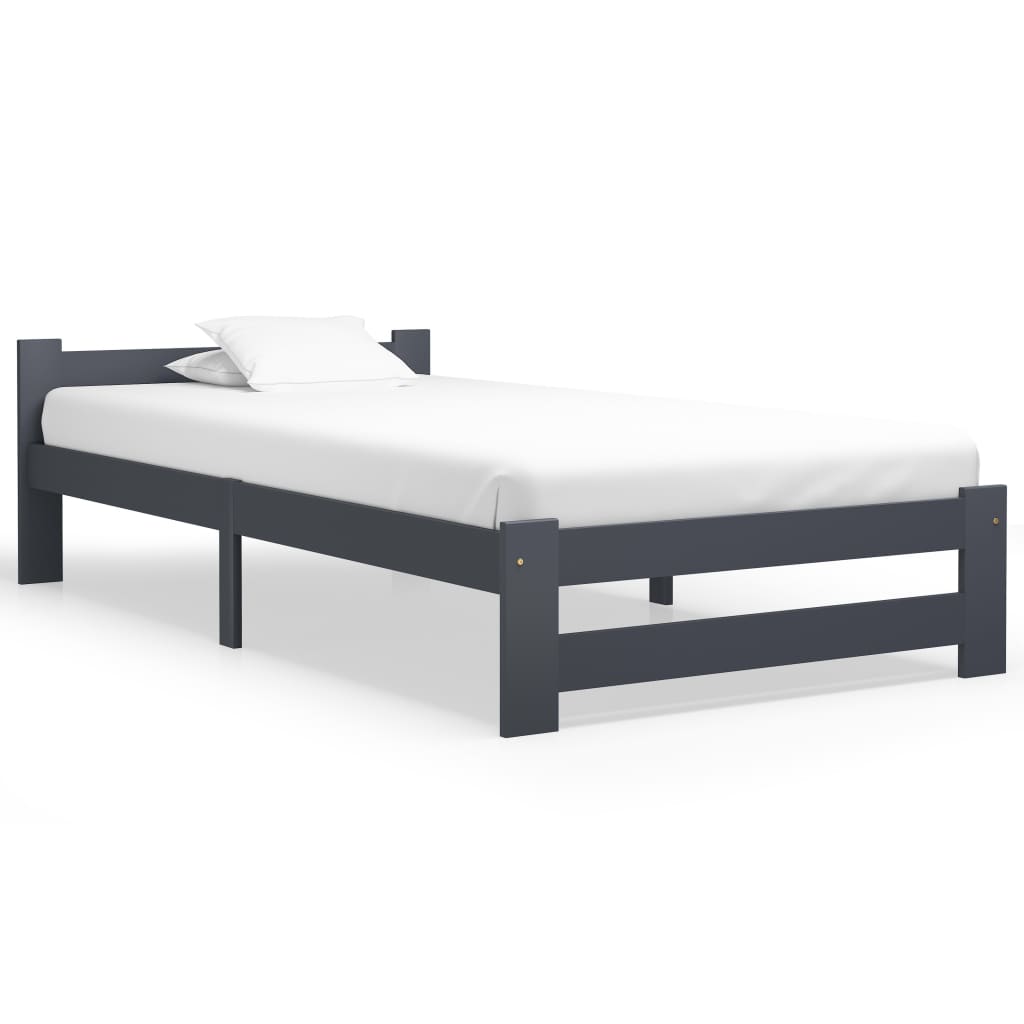 vidaXL Bed Frame | Dark Grey | Solid Pine Wood, Plywood | Single | Durable