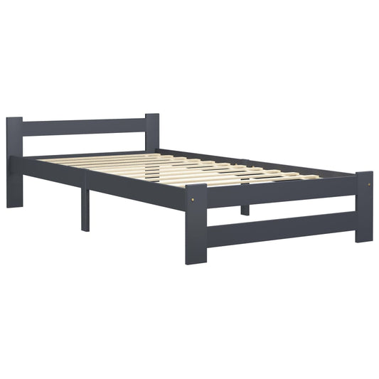 vidaXL Bed Frame | Dark Grey | Solid Pine Wood, Plywood | Single | Durable