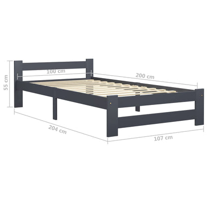 vidaXL Bed Frame | Dark Grey | Solid Pine Wood, Plywood | Single | Durable