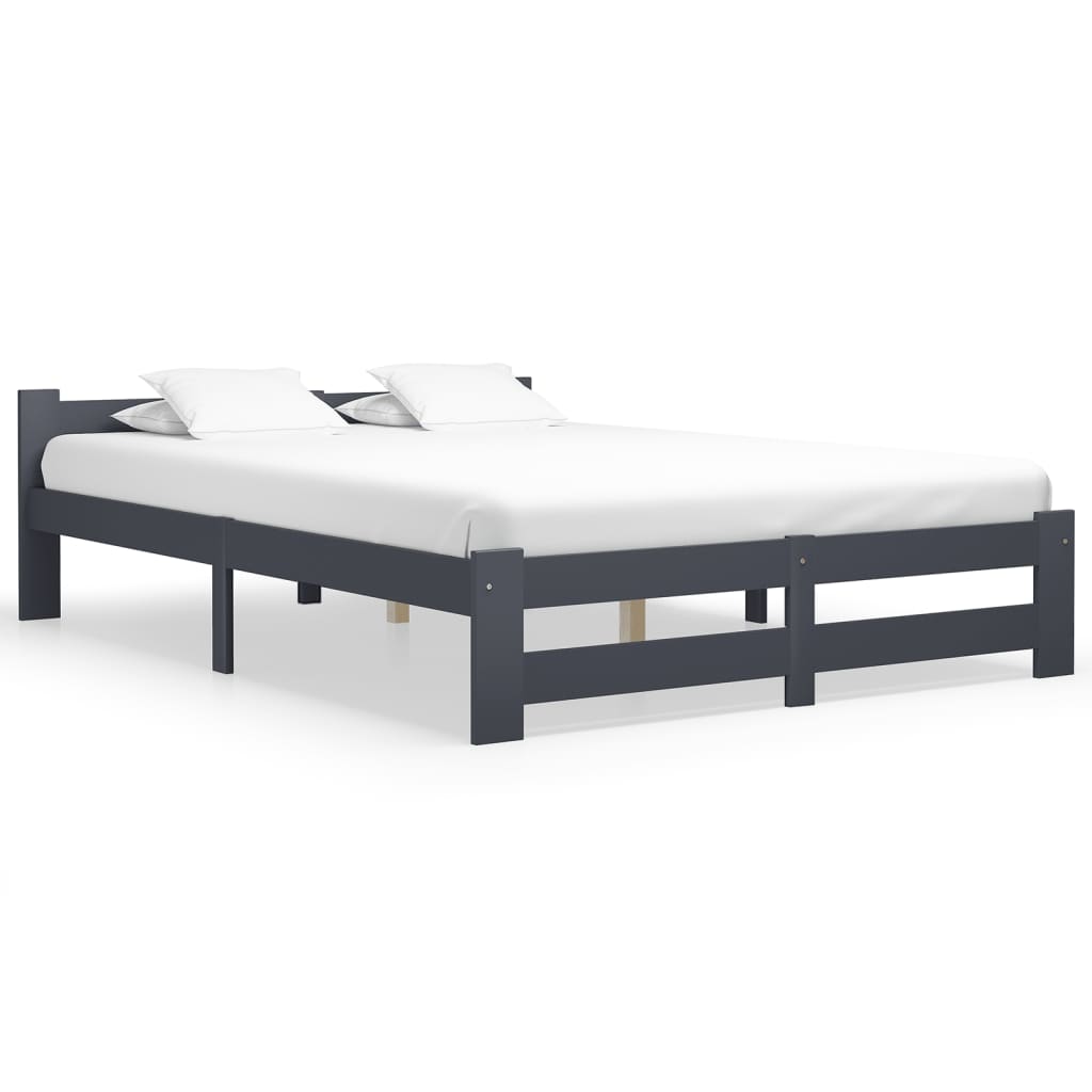 vidaXL Bed Frame | Dark Grey | Solid Pine Wood, Plywood | Double |  Durable