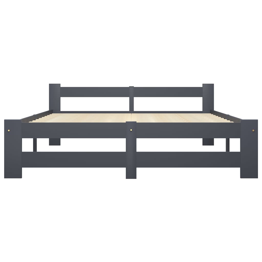 vidaXL Bed Frame | Dark Grey | Solid Pine Wood, Plywood | Double |  Durable