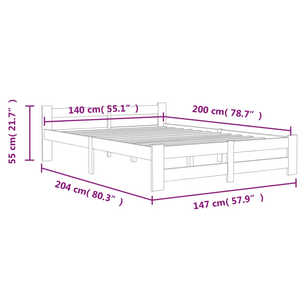 vidaXL Bed Frame | Dark Grey | Solid Pine Wood, Plywood | Double |  Durable