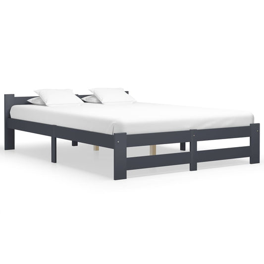 vidaXL Bed Frame | Dark Grey | Solid Pine Wood, Plywood | Double | Durable