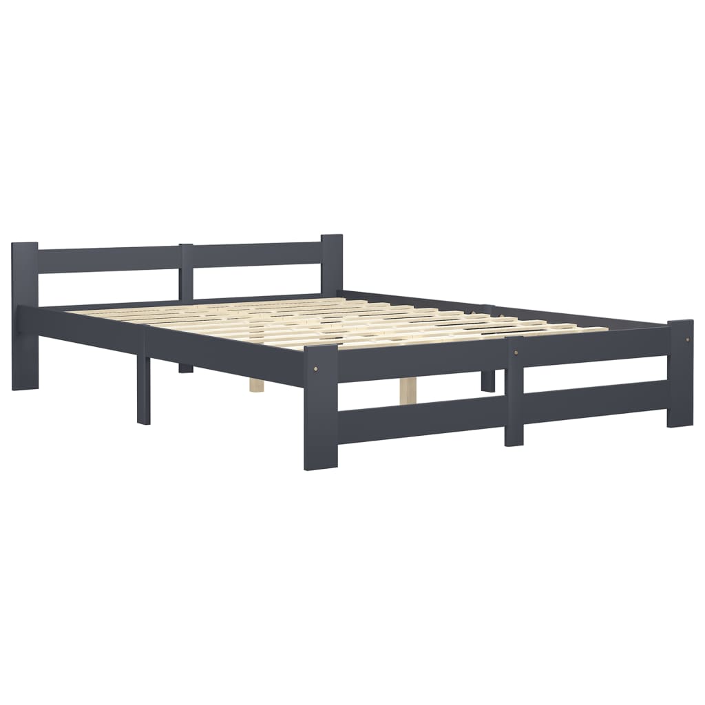 vidaXL Bed Frame | Dark Grey | Solid Pine Wood, Plywood | Double | Durable