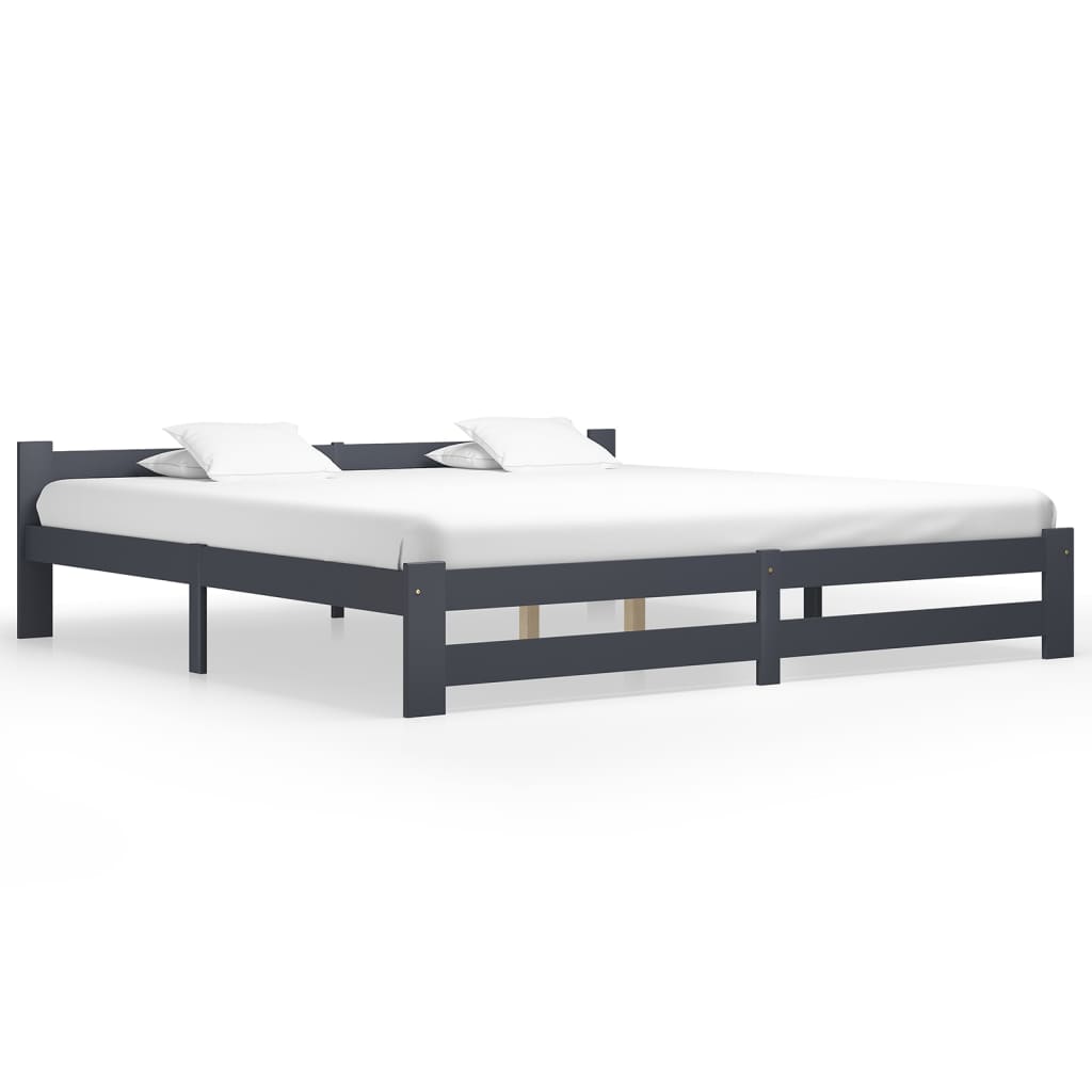 vidaXL Bed Frame | Dark Grey | Solid pine wood, plywood | Double | Durable
