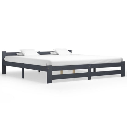 vidaXL Bed Frame | Dark Grey | Solid pine wood, plywood | Double | Durable