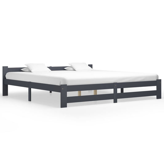 vidaXL Bed Frame | Dark Grey | Solid pine wood, plywood | Double | Durable