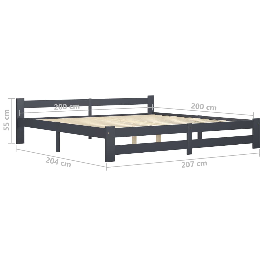 vidaXL Bed Frame | Dark Grey | Solid pine wood, plywood | Double | Durable