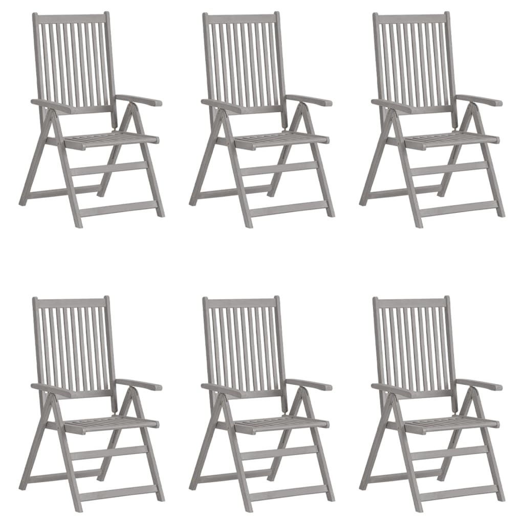 vidaXL Garden Chair | Set of 6 | Grey | Solid Acacia Wood | Standard | Foldable