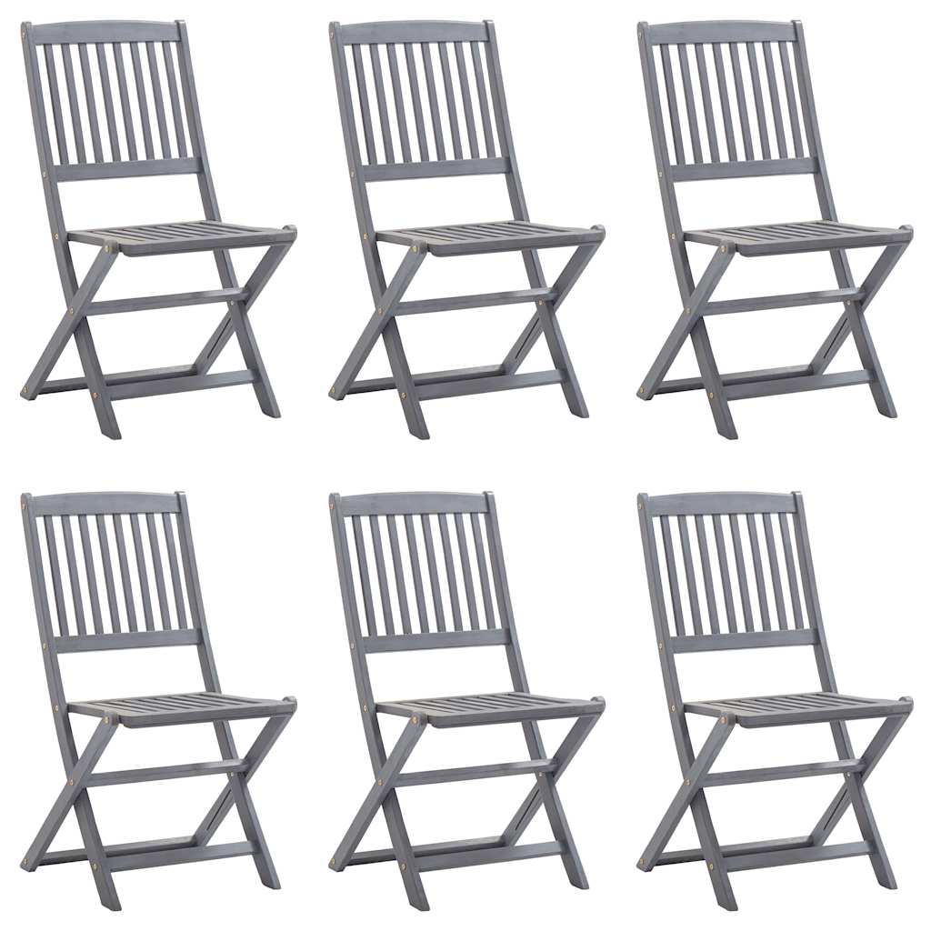 vidaXL Outdoor Chair | Set of 6 | Grey | Solid Acacia Wood | Medium | Foldable