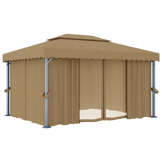 vidaXL Gazebo with Curtain 4x3 m Taupe Aluminium