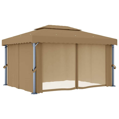 vidaXL Gazebo with Curtain 4x3 m Taupe Aluminium