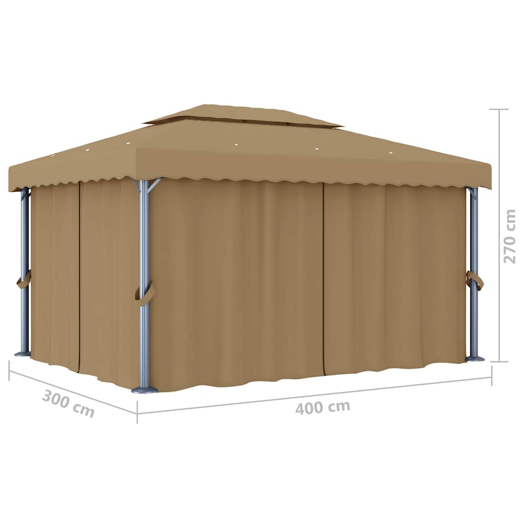 vidaXL Gazebo with Curtain 4x3 m Taupe Aluminium