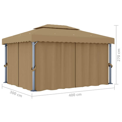vidaXL Gazebo with Curtain 4x3 m Taupe Aluminium