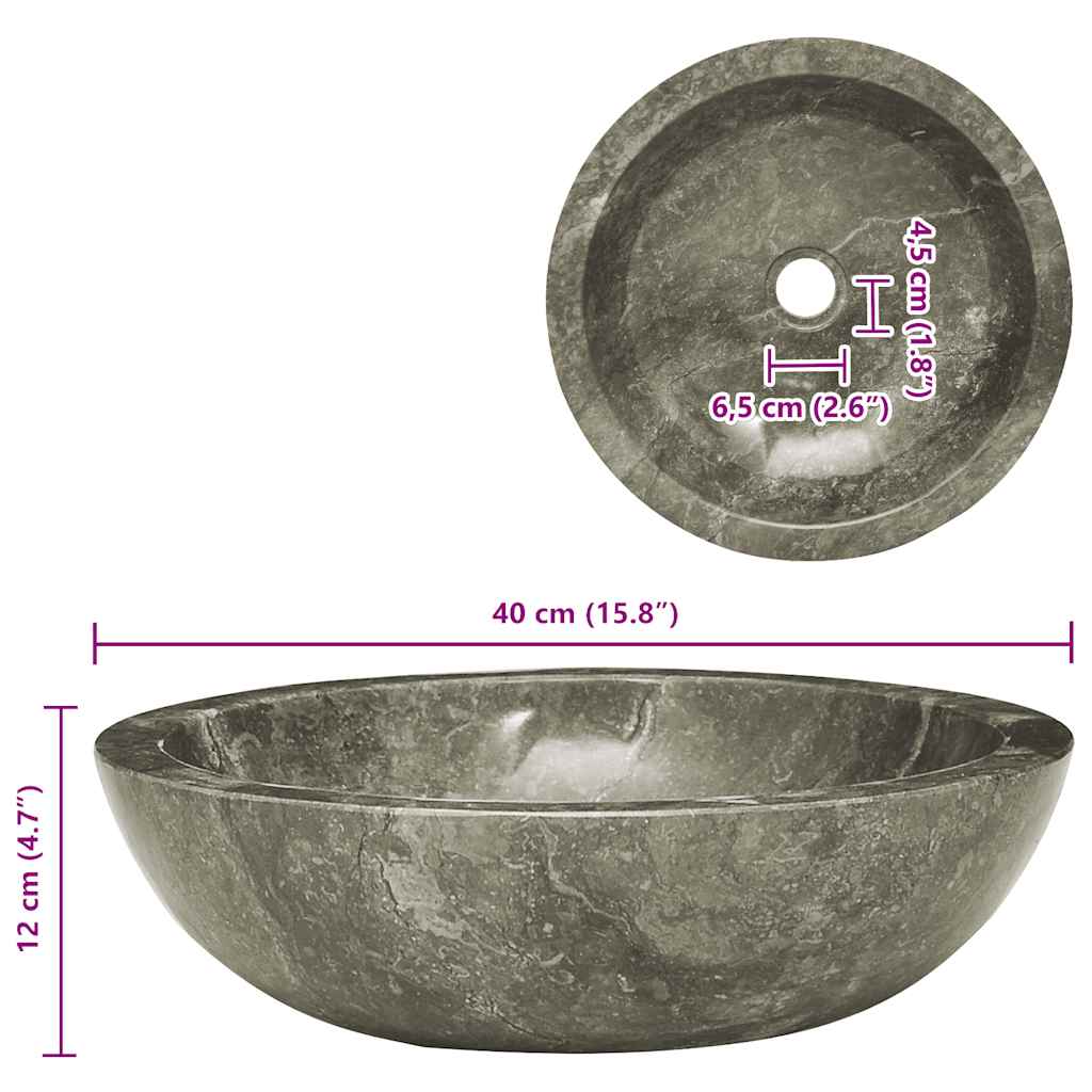 vidaXL Sink Grey Ø40x12 cm Marble