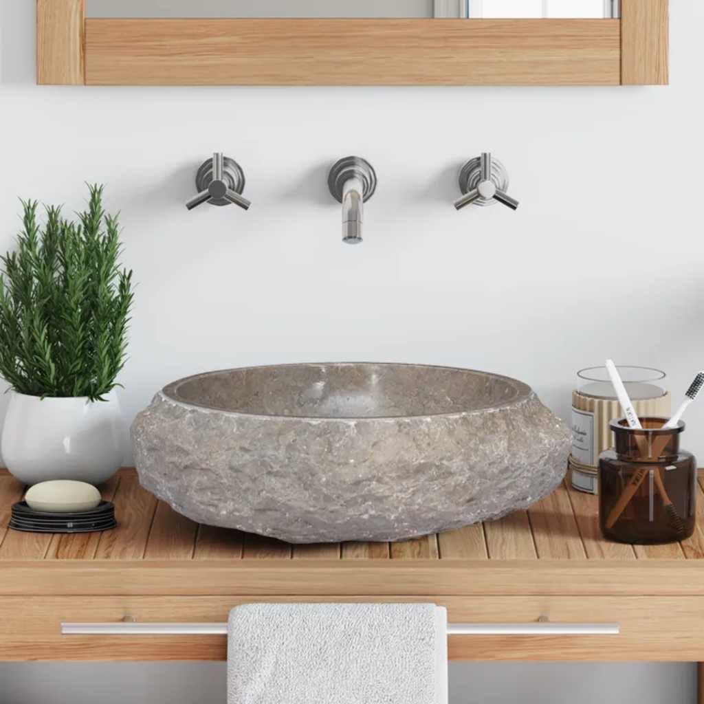149158 vidaXL Sink Grey Ø40x12 cm Marble