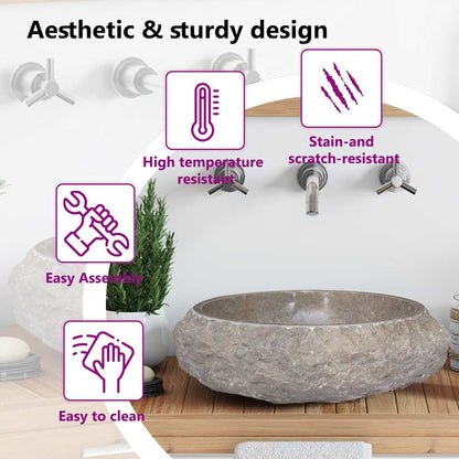 149158 vidaXL Sink Grey Ø40x12 cm Marble