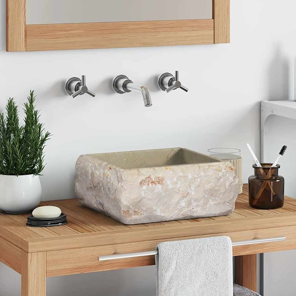 149174 vidaXL Sink Cream 30x30x13 cm Marble