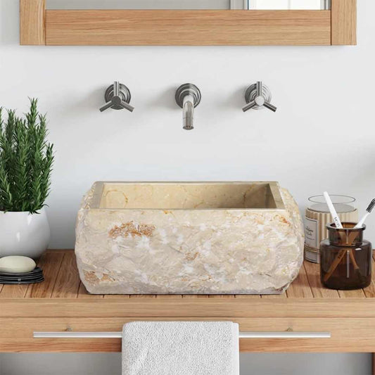 149174 vidaXL Sink Cream 30x30x13 cm Marble