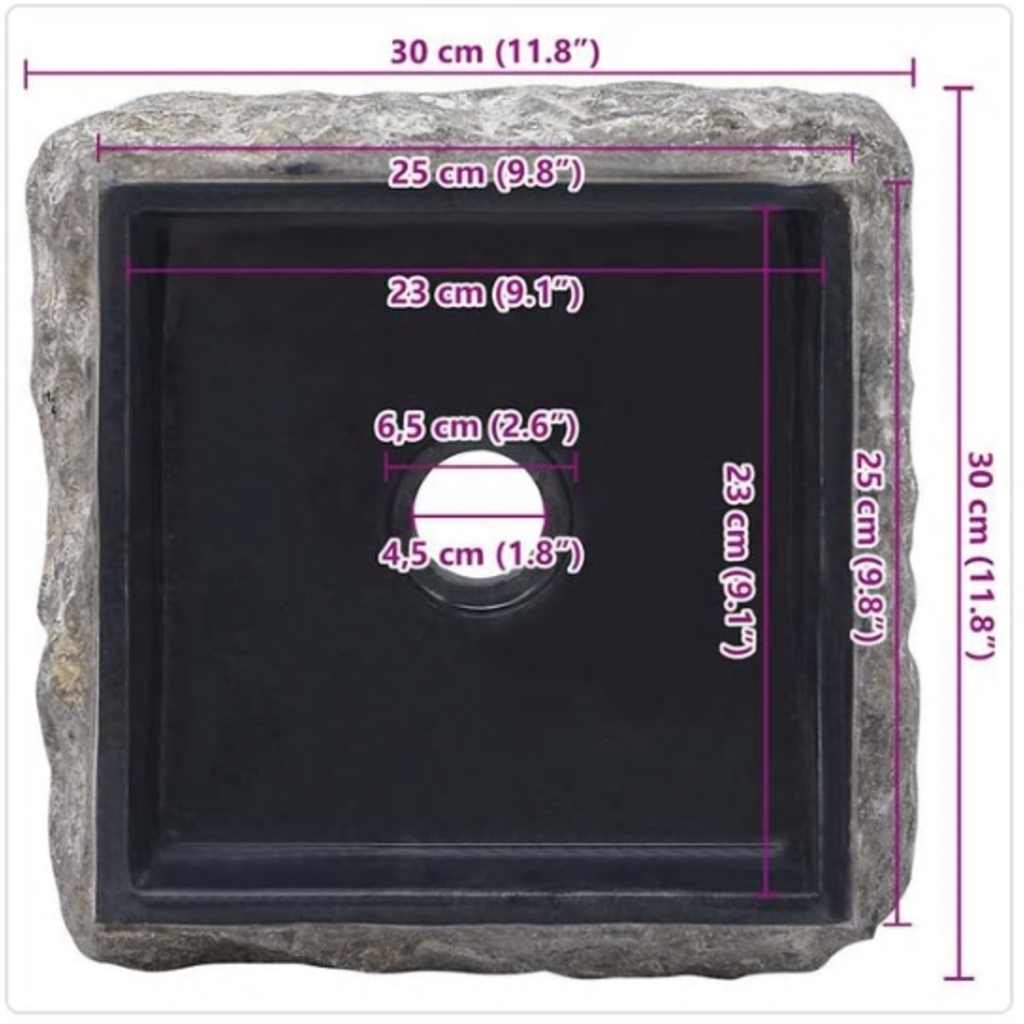 vidaXL Sink Black 30x30x13 cm Marble