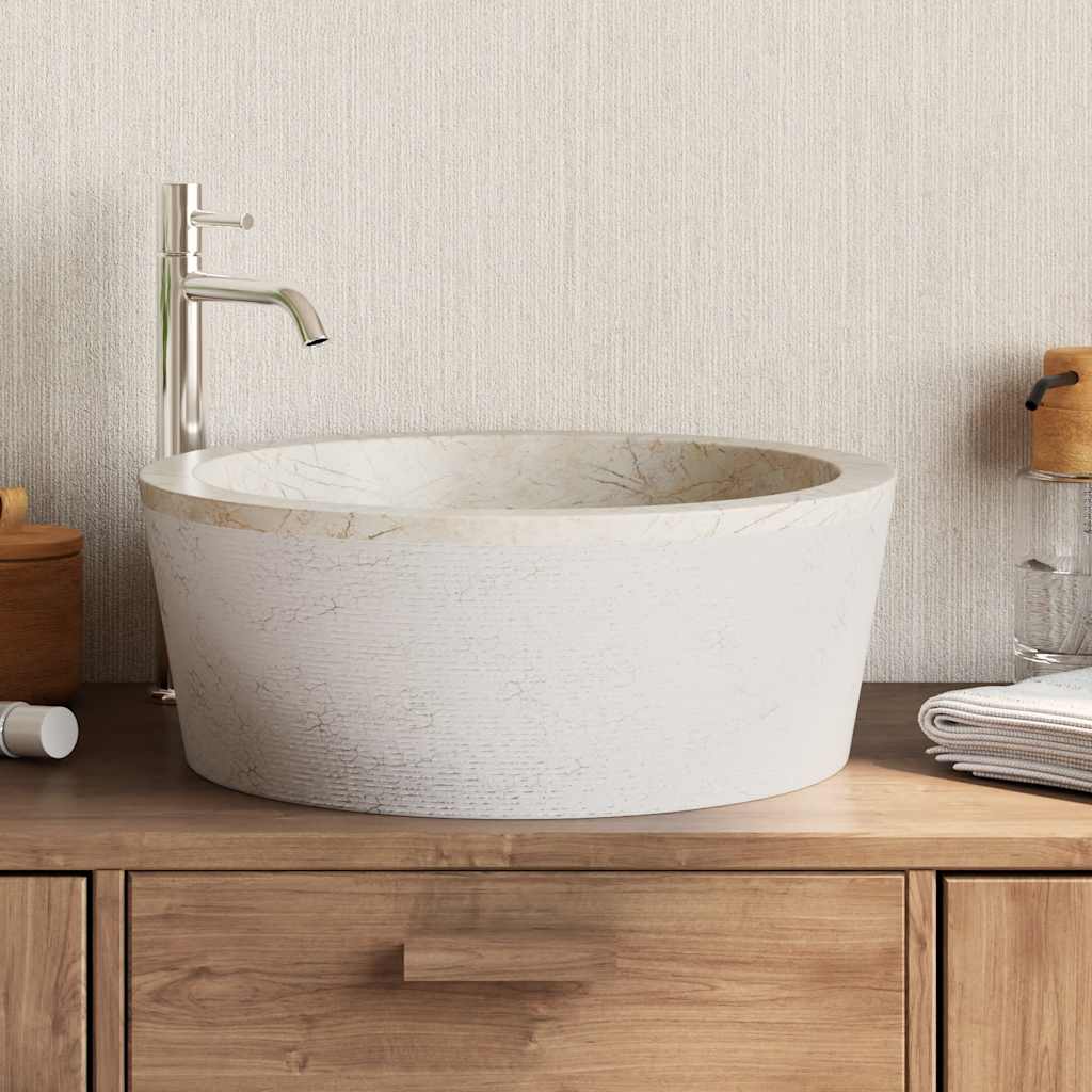 149177 vidaXL Sink Cream Ø40x15 cm Marble