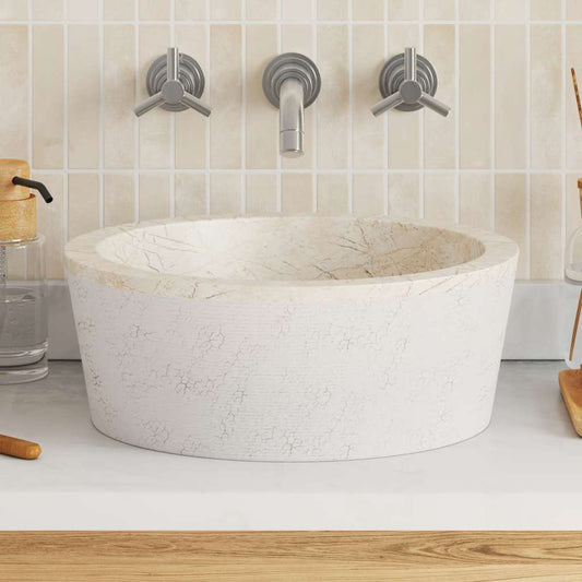 149177 vidaXL Sink Cream Ø40x15 cm Marble