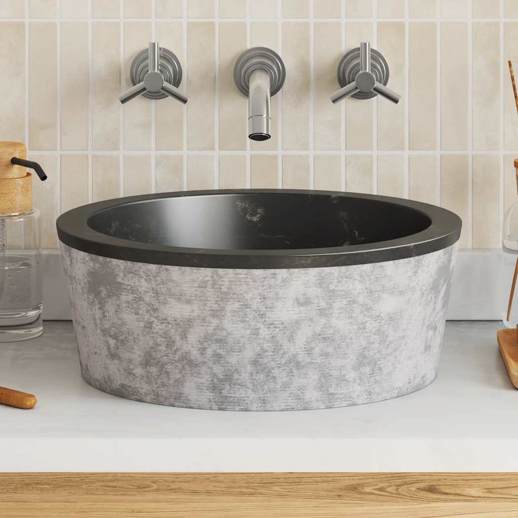 149178 vidaXL Sink Black Ø40x15 cm Marble
