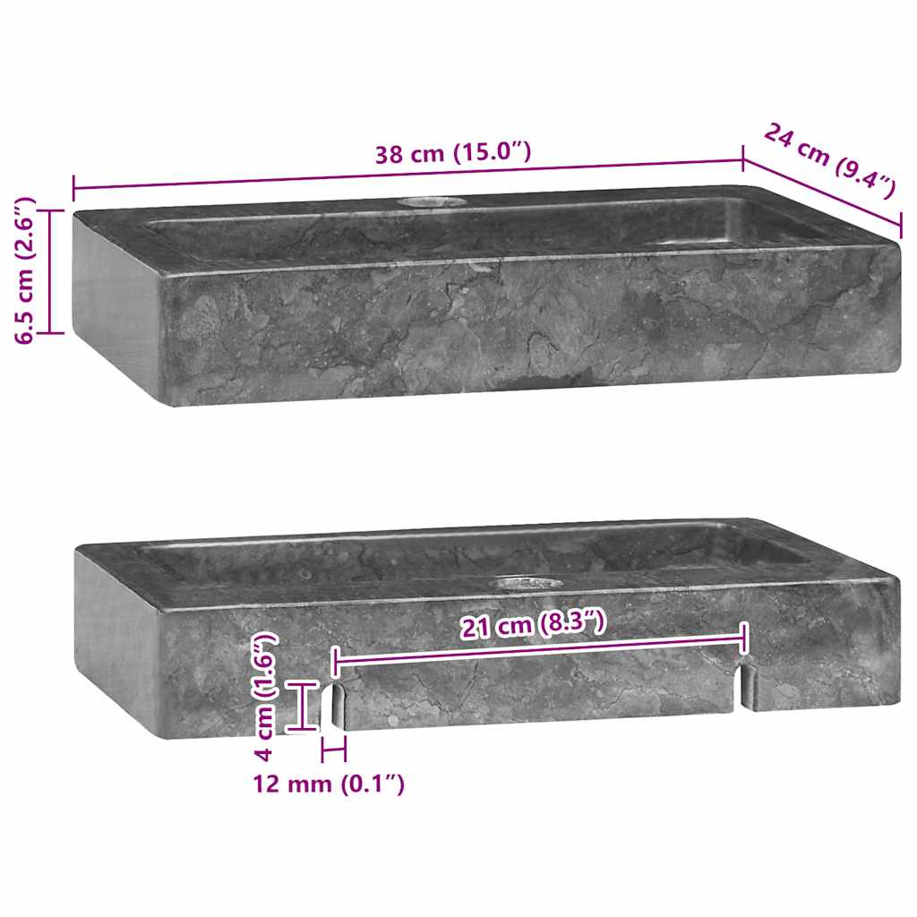 vidaXL Sink Grey 38x24x6.5 cm Marble