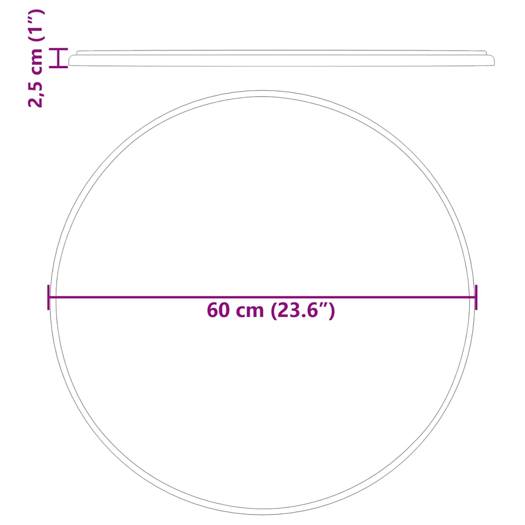 vidaXL Table Top Black Ø60x2.5 cm Marble