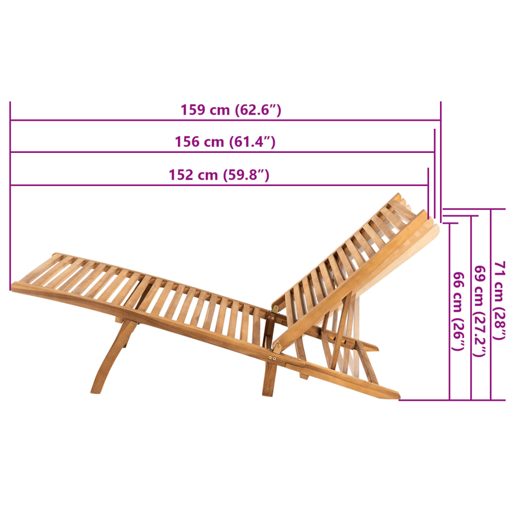 vidaXL Sun Lounger | Teak | Teak Wood | Large |  Foldable  | Sun Lounger