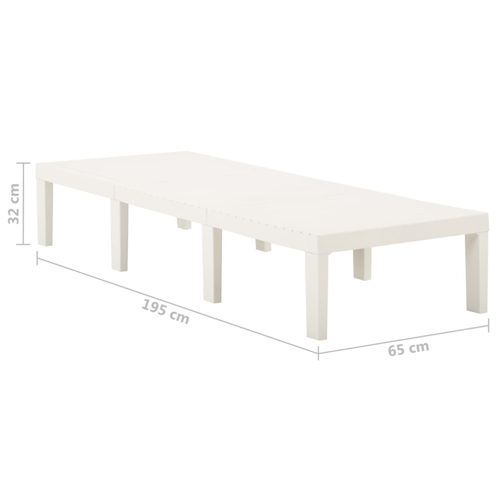 vidaXL Sunlounger | White | Plastic | 195 x 65 x 32 cm | Adjustable Backrest