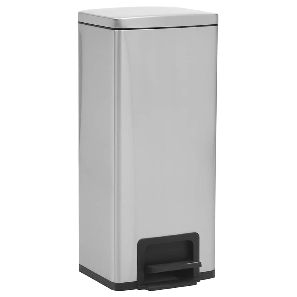 149571 vidaXL Dustbin with Pedal Anti-fingerprint 30L Silver Stainless Steel