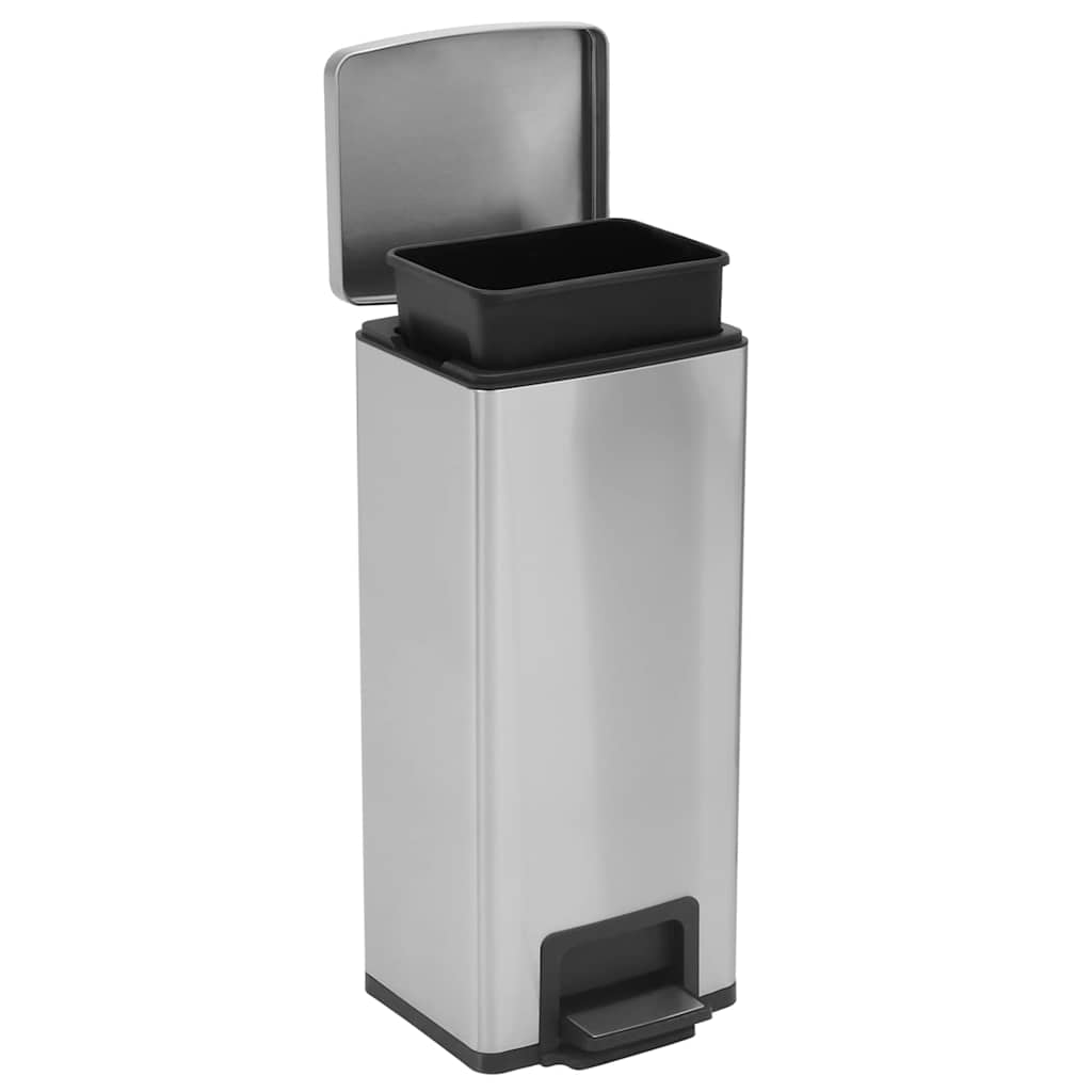 149571 vidaXL Dustbin with Pedal Anti-fingerprint 30L Silver Stainless Steel