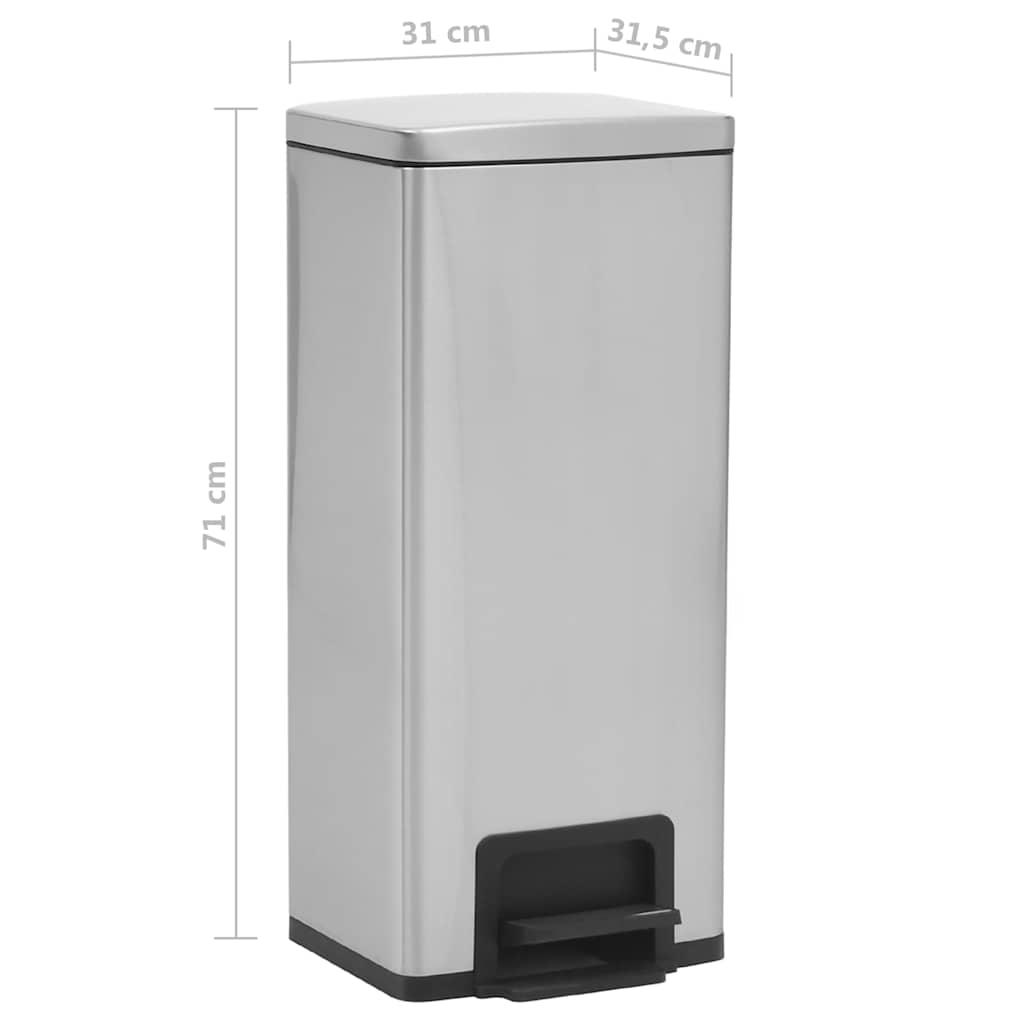 149571 vidaXL Dustbin with Pedal Anti-fingerprint 30L Silver Stainless Steel
