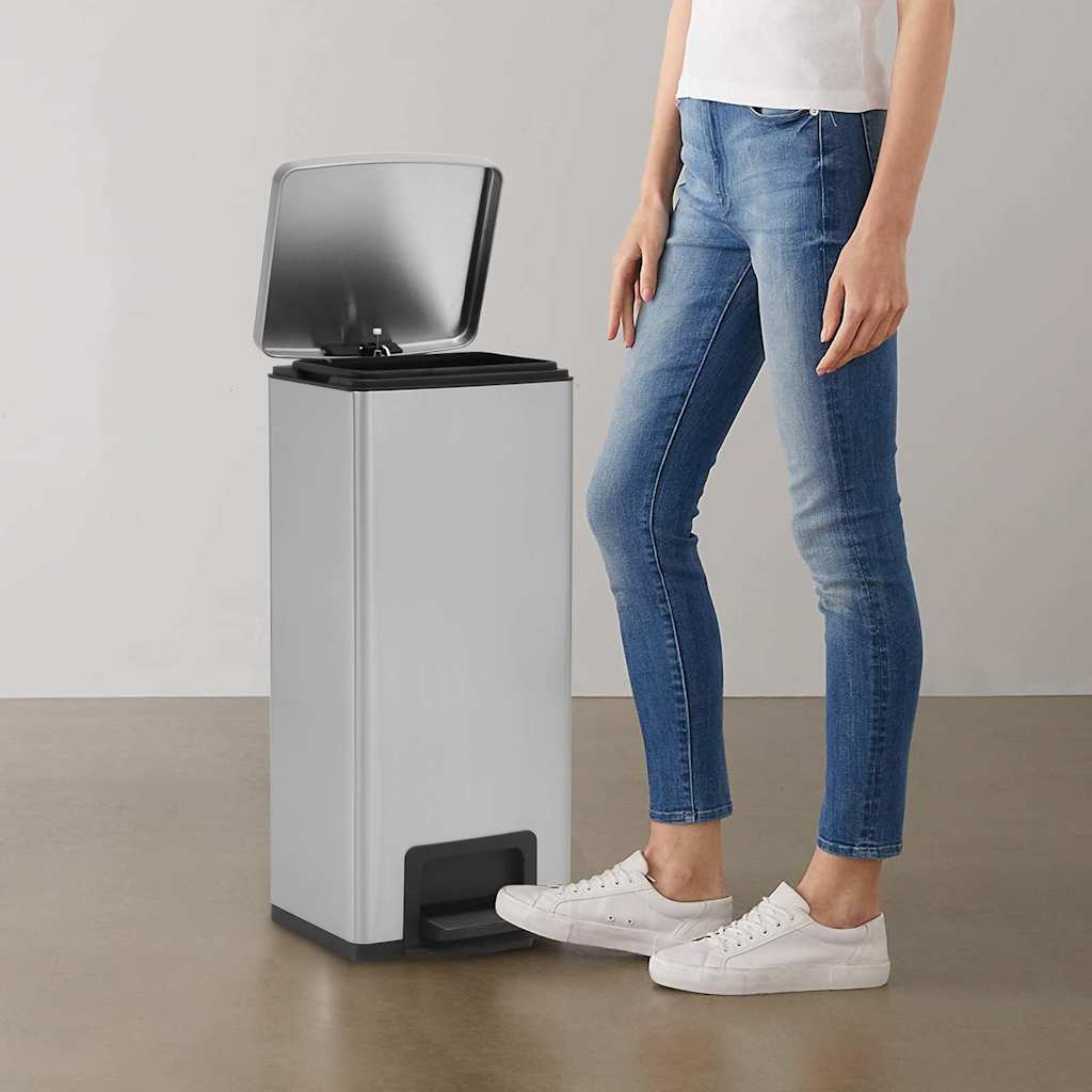 149571 vidaXL Dustbin with Pedal Anti-fingerprint 30L Silver Stainless Steel