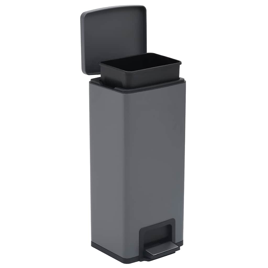145972 vidaXL Dustbin with Pedal Anti-fingerprint 30L Grey Stainless Steel