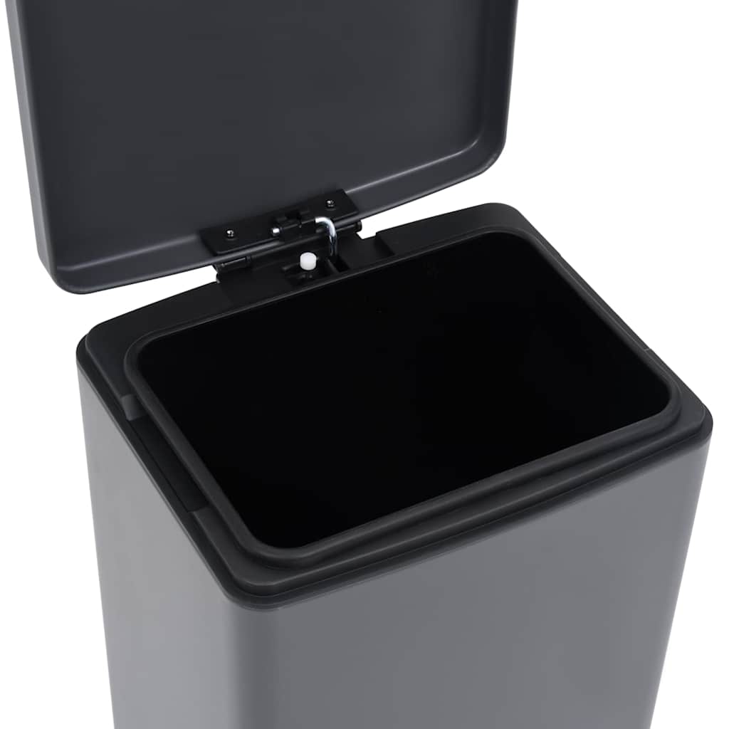 145972 vidaXL Dustbin with Pedal Anti-fingerprint 30L Grey Stainless Steel
