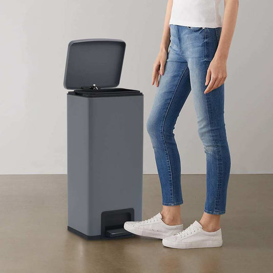 145972 vidaXL Dustbin with Pedal Anti-fingerprint 30L Grey Stainless Steel